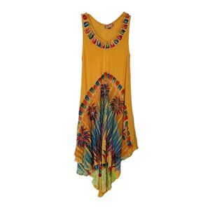 Colven Long Tunic Dress Bathing Suit Coverup One Size Yellow Tropical Resort